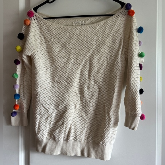 Anthropologie Cream Sweater with Multicolor Pom-Poms - Picture 9 of 13